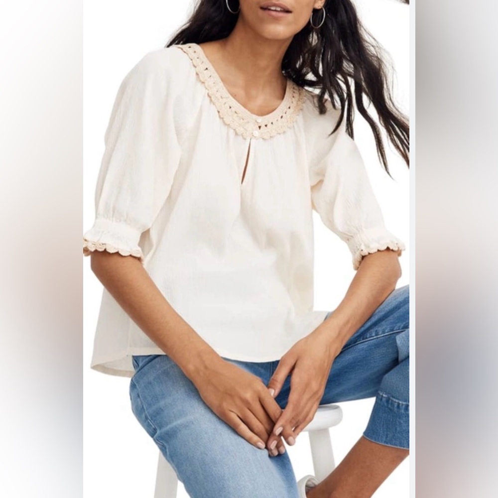 Madewell‎ Crochet Peasant Top Ivory Size Small